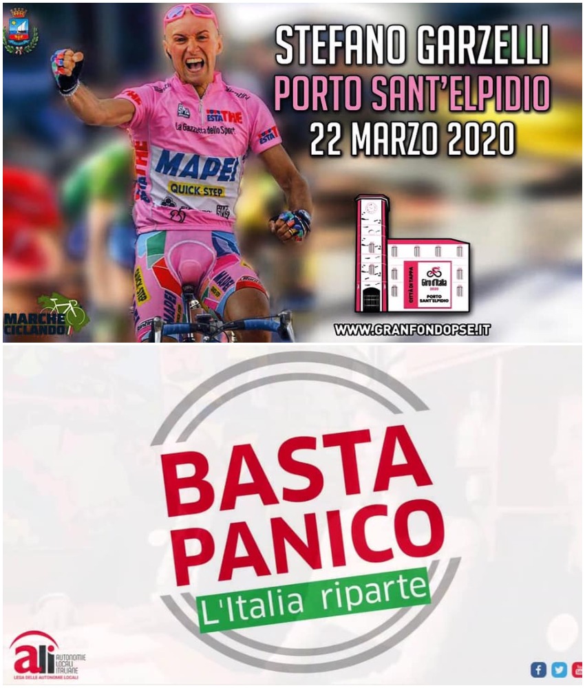 Locandina Basta Panico! Il 22 marzo vieni a pedalare con Stefano Garzelli alla Granfondo Porto Sant’Elpidio